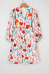 Floral Print Puff Sleeve Ricrac Trim Mini Dress