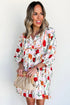Floral Print Puff Sleeve Ricrac Trim Mini Dress