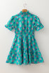 Floral Print Puff Sleeve Smocked Detail Mini Dress