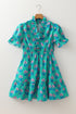 Floral Print Puff Sleeve Smocked Detail Mini Dress