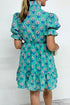 Floral Print Puff Sleeve Smocked Detail Mini Dress
