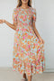 Floral Print Puff Sleeve Smocked Tiered Midi Dress