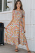 Floral Print Puff Sleeve Smocked Tiered Midi Dress