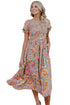 Floral Print Puff Sleeve Smocked Tiered Midi Dress