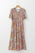 Floral Print Puff Sleeve Smocked Tiered Midi Dress