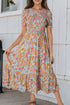 Floral Print Puff Sleeve Smocked Tiered Midi Dress