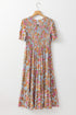 Floral Print Puff Sleeve Smocked Tiered Midi Dress