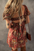 Floral Print Puff Sleeve Square Neck Open Back Mini Dress