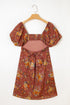 Floral Print Puff Sleeve Square Neck Open Back Mini Dress