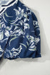 Floral Print Puff Sleeve Striped Trim V Neck Blouse