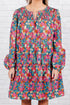 Floral Print Puff Sleeve Tassel Fringe Shirred Mini Dress