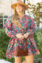 Floral Print Puff Sleeve Tassel Fringe Shirred Mini Dress