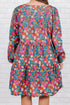 Floral Print Puff Sleeve Tassel Fringe Shirred Mini Dress