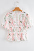Floral Print Puff Sleeve Tie Detail Peplum Blouse