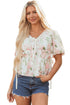 Floral Print Puff Sleeve Tie Detail Peplum Blouse