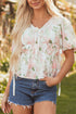 Floral Print Puff Sleeve Tie Detail Peplum Blouse