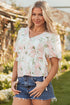 Floral Print Puff Sleeve Tie Detail Peplum Blouse