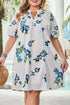 Floral Print Puff Sleeve Tie Neck Mini Dress