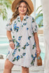 Floral Print Puff Sleeve Tie Neck Mini Dress