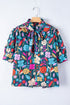 Floral Print Puff Sleeve Tied V Neck Cotton Blouse