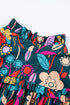 Floral Print Puff Sleeve Tied V Neck Cotton Blouse