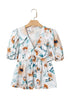 Floral Print Puff Sleeve V Neck Babydoll Blouse