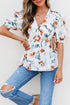 Floral Print Puff Sleeve V Neck Babydoll Blouse