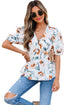Floral Print Puff Sleeve V Neck Babydoll Blouse