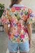 Floral Print Puff Sleeve V Neck Cotton Blouse