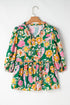 Floral Print Puff Sleeve V Neck Peplum Blouse