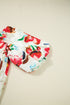 Floral Print Puffy Half Sleeve V Neck Woven Blouse