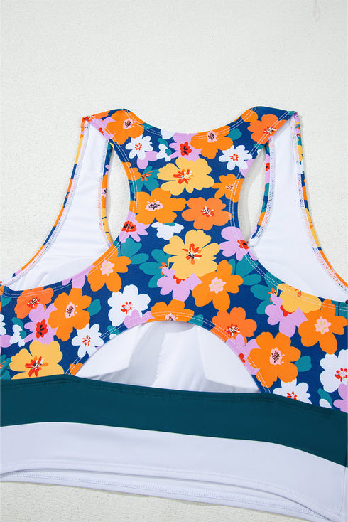 Floral Print Racerback Cutout High Waist 2pcs Bikini