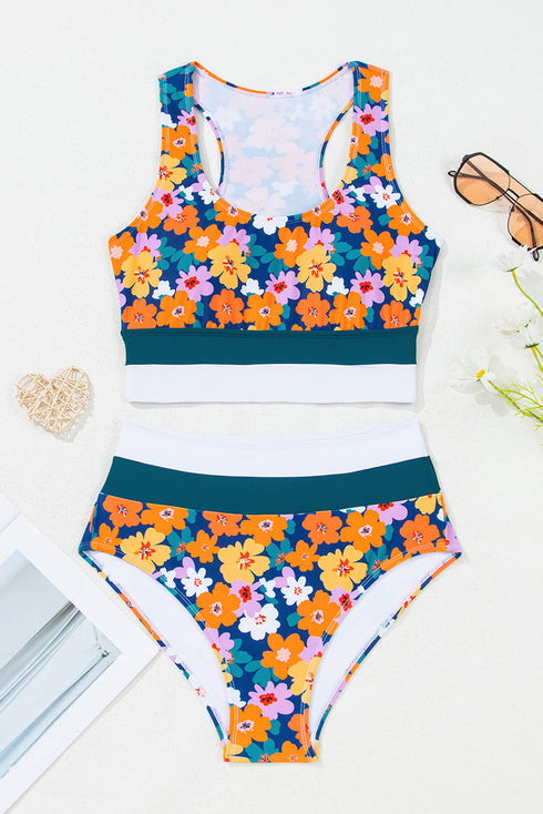 Floral Print Racerback Cutout High Waist 2pcs Bikini