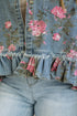 Floral Print Raw Seam Ruffle Hem Denim Jacket