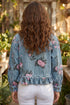 Floral Print Raw Seam Ruffle Hem Denim Jacket