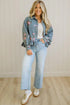 Floral Print Raw Seam Ruffle Hem Denim Jacket