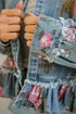 Floral Print Raw Seam Ruffle Hem Denim Jacket