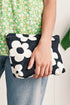 Floral Print Ribbed Texture Zippered Cosmetic Bag