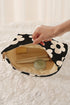Floral Print Ribbed Texture Zippered Cosmetic Bag