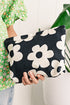Floral Print Ribbed Texture Zippered Cosmetic Bag