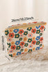 Floral Print Ribbed Texture Zippered Cosmetic Bag