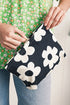 Floral Print Ribbed Texture Zippered Cosmetic Bag