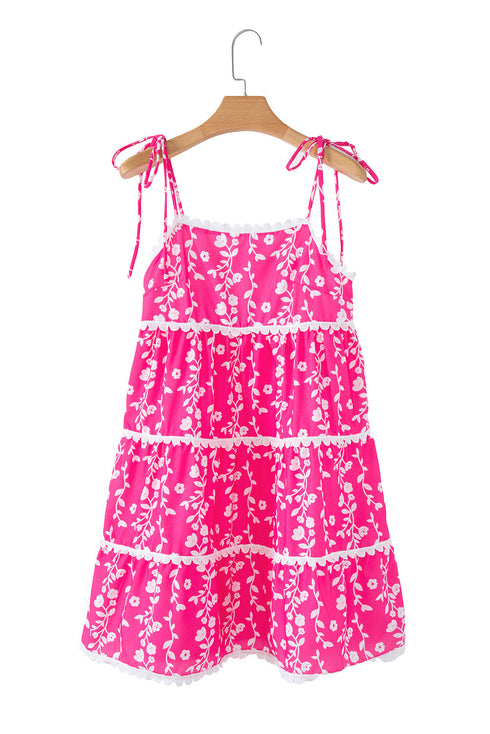 Floral Print Ric Rac Patched Sleeveless Mini Dress