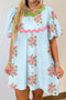 Floral Print Rick Rack Bubble Sleeve A-Line Dress