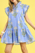Floral Print Rick Rack Embroidery Drop Waist Mini Dress