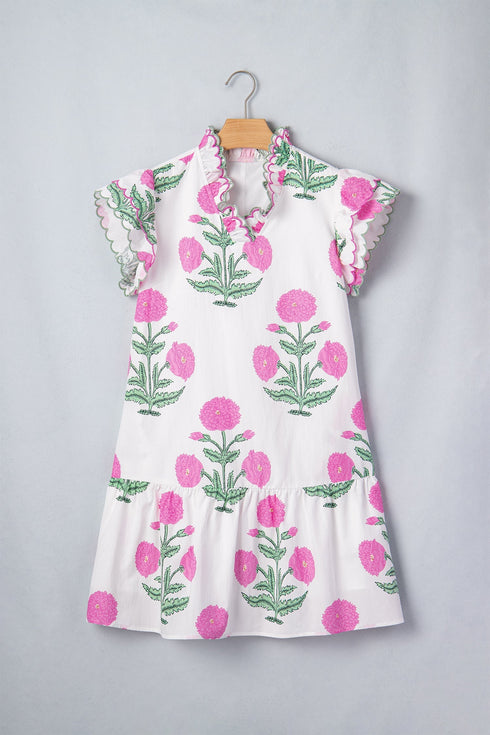 Floral Print Rick Rack Embroidery Drop Waist Mini Dress