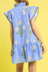 Floral Print Rick Rack Embroidery Drop Waist Mini Dress