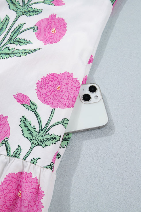 Floral Print Rick Rack Embroidery Drop Waist Mini Dress