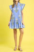 Floral Print Rick Rack Embroidery Drop Waist Mini Dress