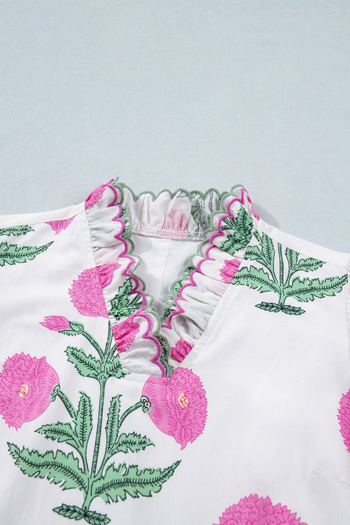 Floral Print Rick Rack Embroidery Drop Waist Mini Dress